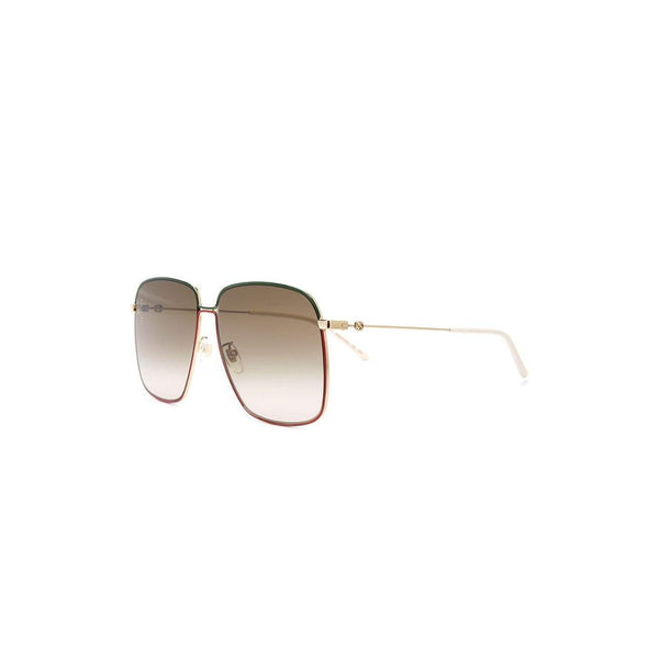 GUCCI Large Square Metal Sunglasses, Gold Metal/ Green/ Red-OZNICO