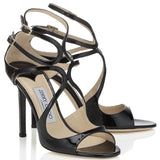 JIMMY CHOO Lang Patent Strappy Sandals, Black-OZNICO