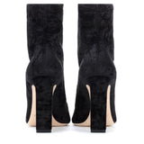 JIMMY CHOO Louella 100 Ankle Boot, Black Crushed Stretch Velvet-OZNICO