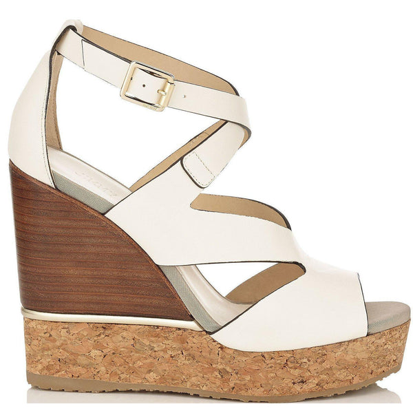 JIMMY CHOO Nate 120 Leather Cork Wedges, Latte Mix-OZNICO