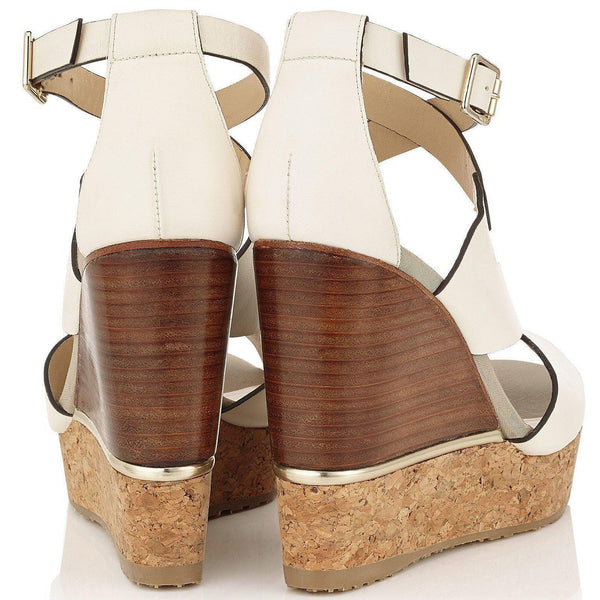 JIMMY CHOO Nate 120 Leather Cork Wedges, Latte Mix-OZNICO