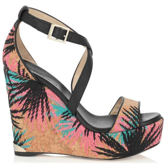 JIMMY CHOO Portia 120 Embroidered Cork Sandal-OZNICO