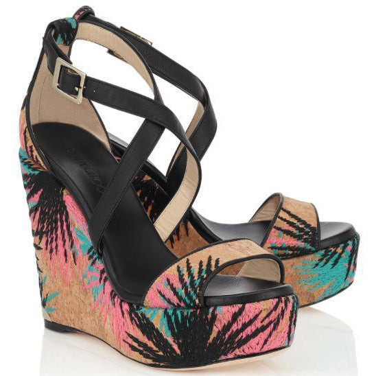 JIMMY CHOO Portia 120 Embroidered Cork Sandal-OZNICO