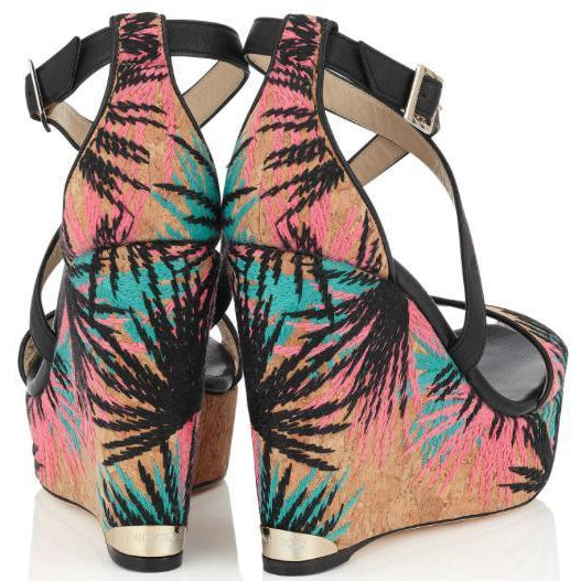 JIMMY CHOO Portia 120 Embroidered Cork Sandal-OZNICO