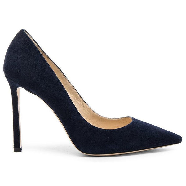 JIMMY CHOO Romy 100 Suede Pumps, Navy-OZNICO