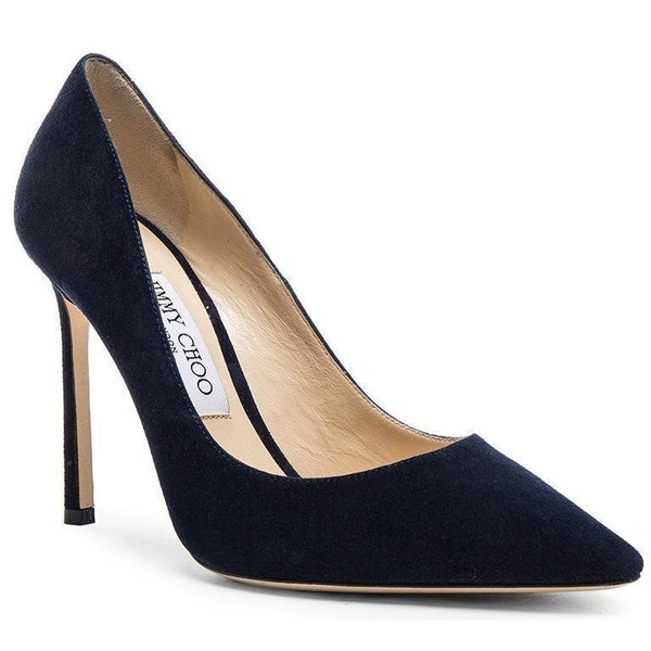 JIMMY CHOO Romy 100 Suede Pumps, Navy-OZNICO