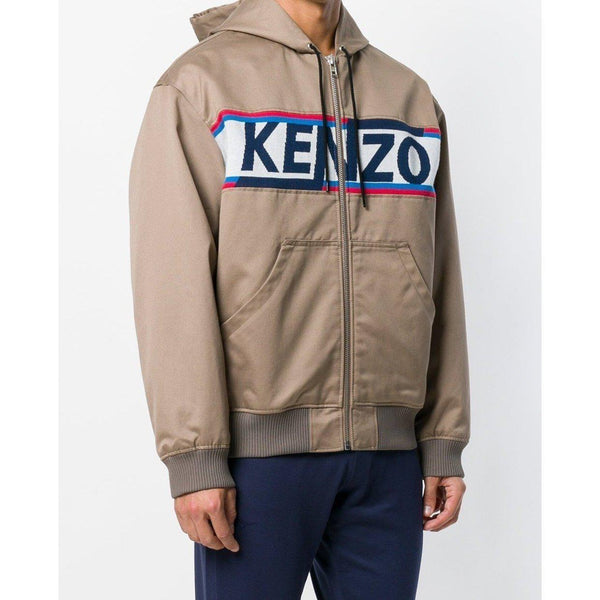 KENZO Logo Printed Bomber Jacket, Pale Camel-OZNICO