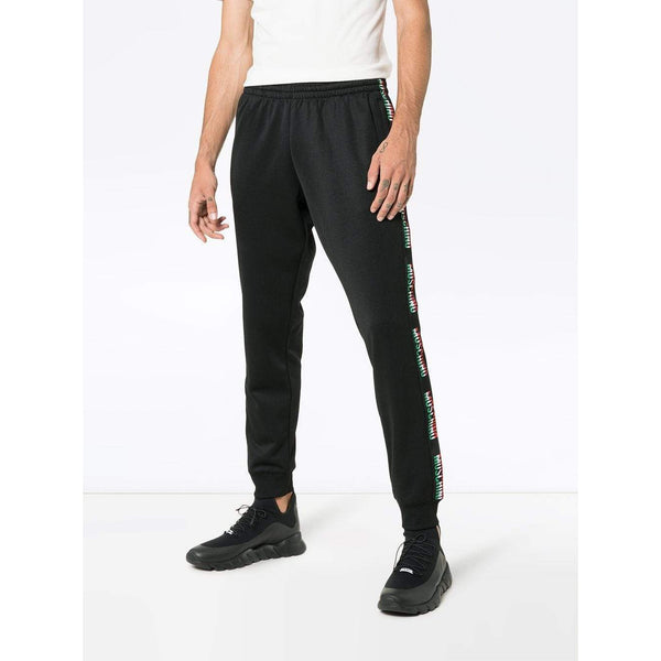 MOSCHINO Logo Side Stripe Track Pants, Black-OZNICO