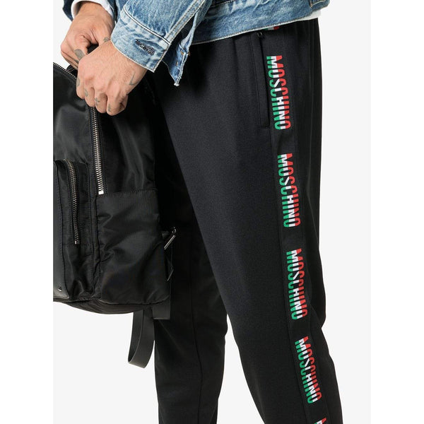 MOSCHINO Logo Side Stripe Track Pants, Black-OZNICO