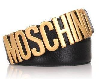 MOSCHINO Men's Textured Logo Belt, Black-Gold-OZNICO