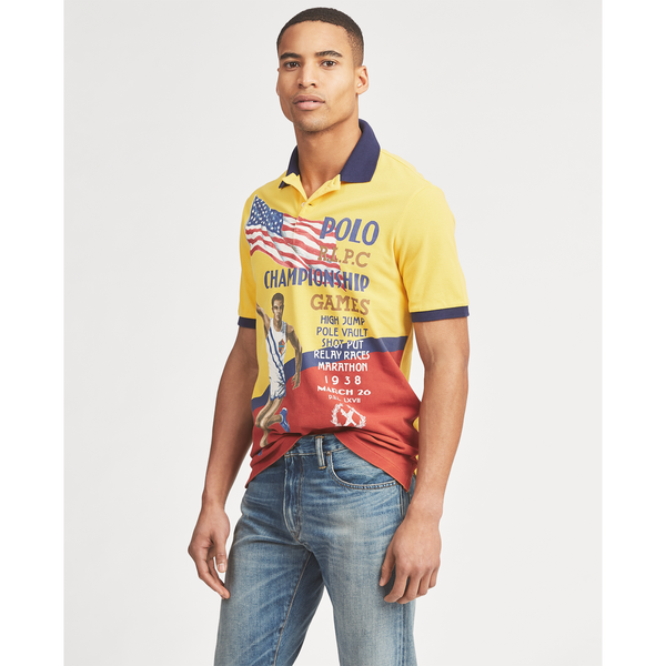 POLO RALPH LAUREN Custom Slim Fit Mesh Polo, Canary Yellow/ Multi-OZNICO