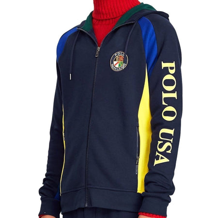 POLO RALPH LAUREN Color-Block Logo Embroidered Hoodie, Navy/ Multi