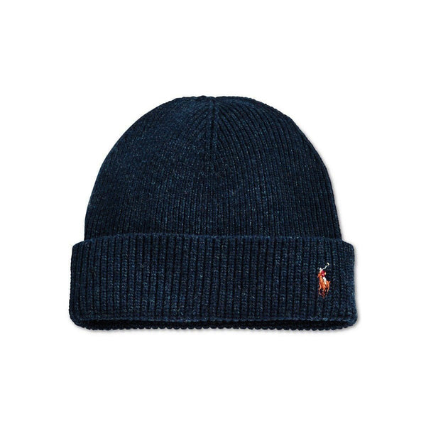 POLO RALPH LAUREN Signature Merino Cuff Hat, Dark Denim Blue-OZNICO