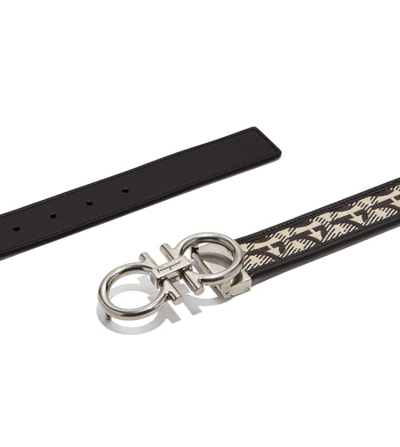 SALVATORE FERRAGAMO Reversible Adjustable Gancini Belt, Black/ Asphalt