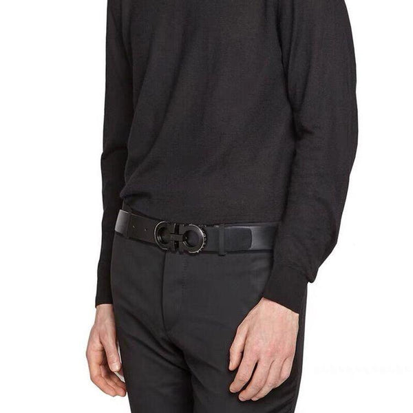 SALVATORE FERRAGAMO Adjustable Spike Gancini Belt, Black-OZNICO