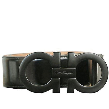 SALVATORE FERRAGAMO Double Gancini Belt, Black Light Fabric