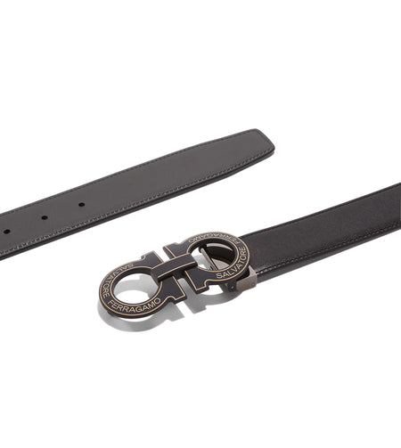 SALVATORE FERRAGAMO Adjustable Gancini Belt, Beige/ Black