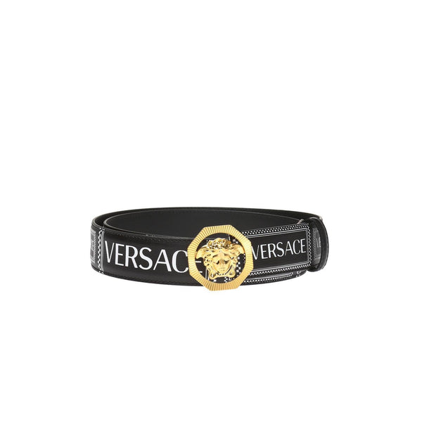 VERSACE 90's Printed Logo Belt, Black-OZNICO