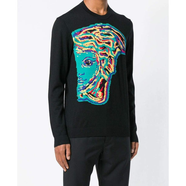 VERSACE COLLECTION Knitted Pullover Sweater, Black-OZNICO