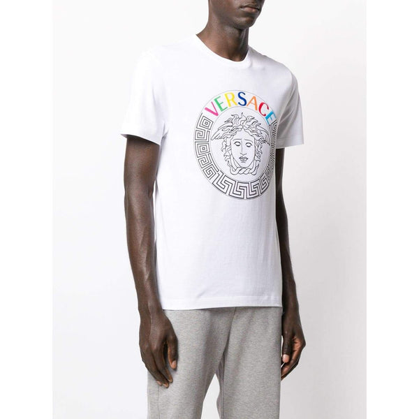 VERSACE Embroidered Logo Medusa T-Shirt, White-OZNICO