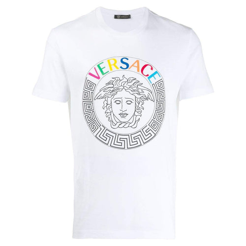 VERSACE Embroidered Logo Medusa T-Shirt, White-OZNICO