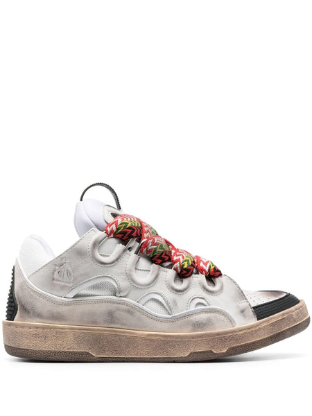 LANVIN CURB WASHED DENIM SNEAKERS, BLACK/BEIGE