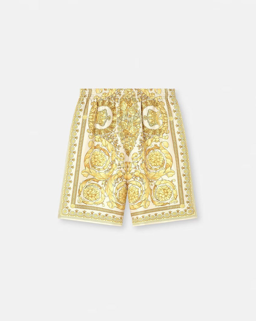 VERSACE BAROCCO SILK SHORTS Yellow Print OZNICO