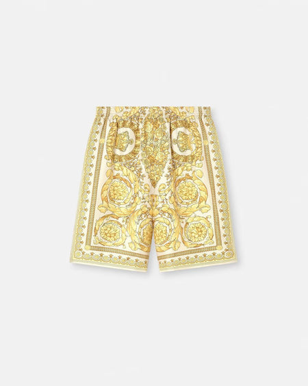 VERSACE BAROCCO SILK SHORTS, Blue+Print