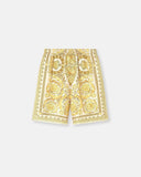 VERSACE BAROCCO SILK SHORTS, Yellow+Print