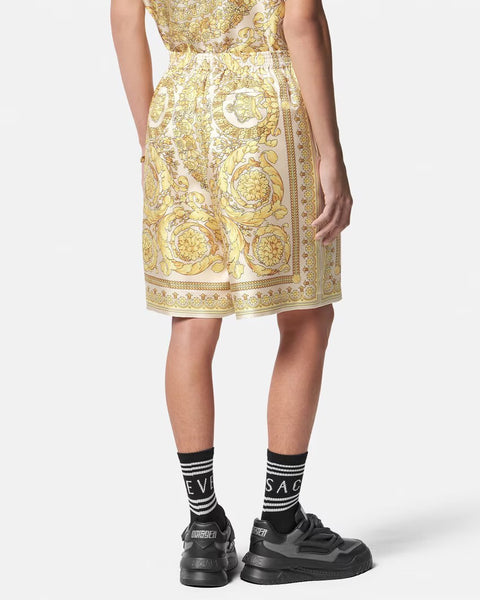 VERSACE BAROCCO SILK SHORTS, Yellow+Print