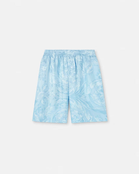 VERSACE BAROCCO SILK SHORTS, Blue+Print