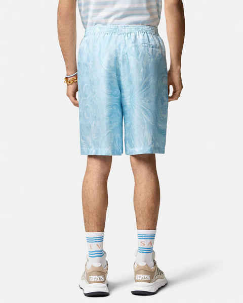 VERSACE BAROCCO SILK SHORTS, Blue+Print