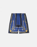 VERSACE NAUTICAL SILK SHORTS, Blue+Print