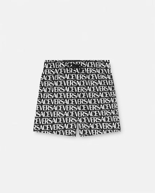 VERSACE ALLOVER BOARD SHORTS, BLACK+WHITE