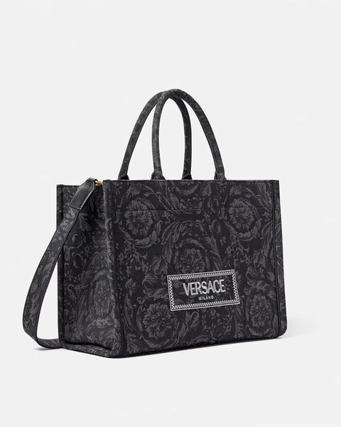 VERSACE BAROCCO ATHENA TOTE BAG, Black+Print