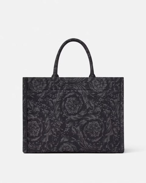 VERSACE BAROCCO ATHENA TOTE BAG, Black+Print