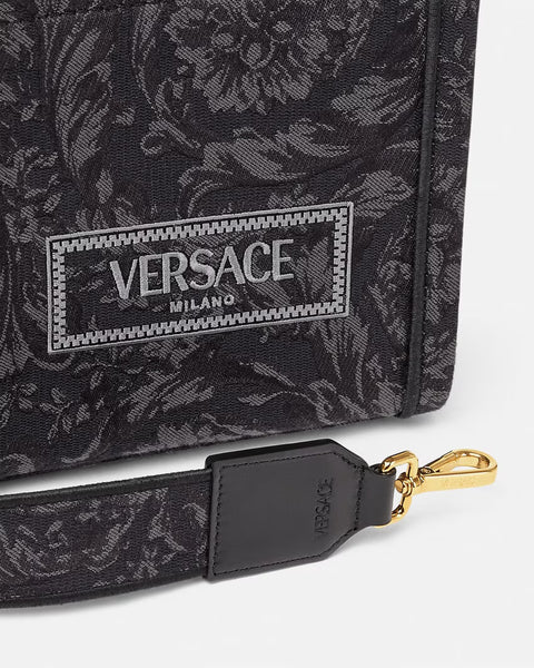 VERSACE BAROCCO ATHENA MINI TOTE BAG,  Black+Print