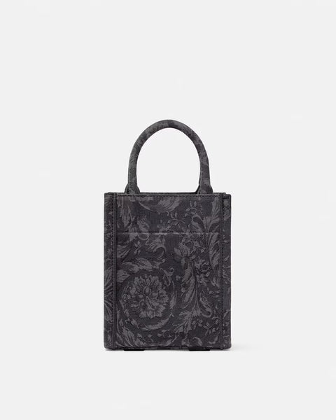 VERSACE BAROCCO ATHENA MINI TOTE BAG,  Black+Print