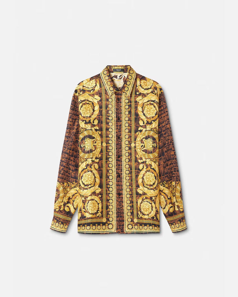 VERSACE BAROCCODILE SILK SHIRT, CARAMEL+BLACK+GOLD OZNICO VERSACE BAROCCODILE SILK SHIRT, CARAMEL+BLACK+GOLD OZNICO