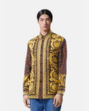 VERSACE BAROCCODILE SILK SHIRT, CARAMEL+BLACK+GOLD