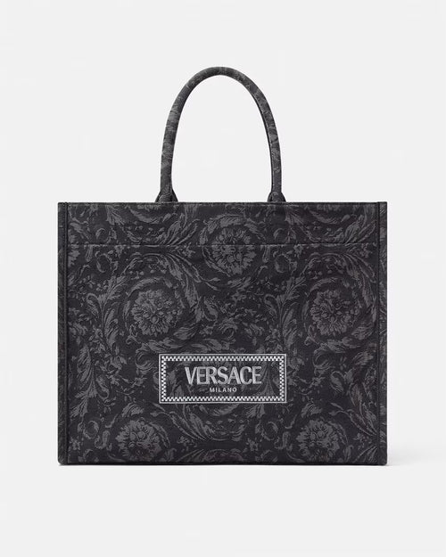 VERSACE BARCOCCO ATHENA LARGE TOTE BAG, Black+Print