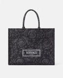 VERSACE BARCOCCO ATHENA LARGE TOTE BAG, Black+Print