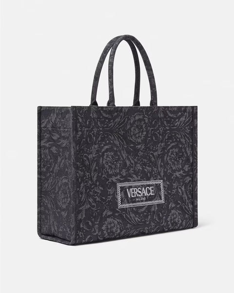 VERSACE BARCOCCO ATHENA LARGE TOTE BAG, Black+Print