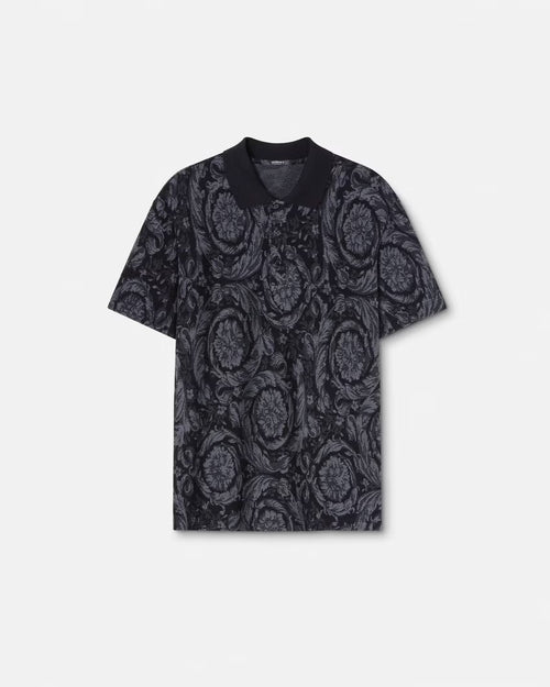 VERSACE BAROCCO SHORT-SLEEVED POLO SHIRT, Gray