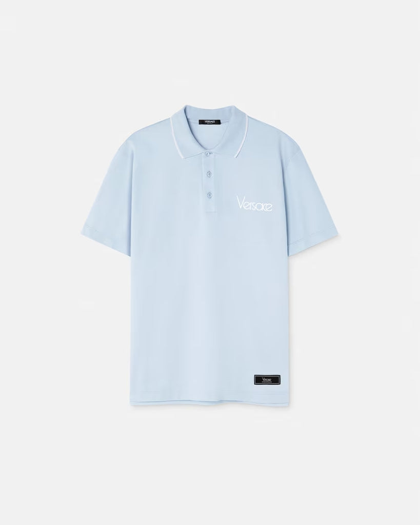 VERSACE 1978 Re Edition Logo Polo Shirt Pastel Blue OZNICO