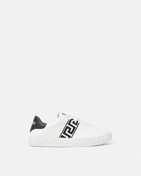 VERSACE EMBROIDERED GRECA SNEAKERS, White+Black