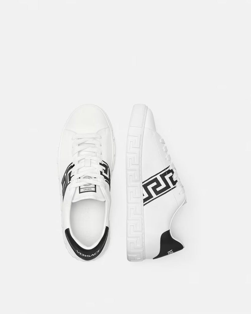 VERSACE EMBROIDERED GRECA SNEAKERS, White+Black OZNICO