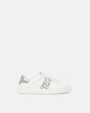 VERSACE Embroidered Greca Sneakers, White+Silver