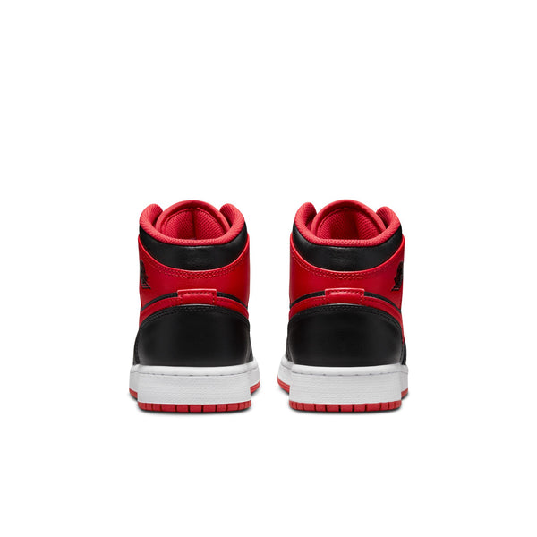 Air Jordan 1 Mid (GS), BLACK/FIRE RED-WHITE
