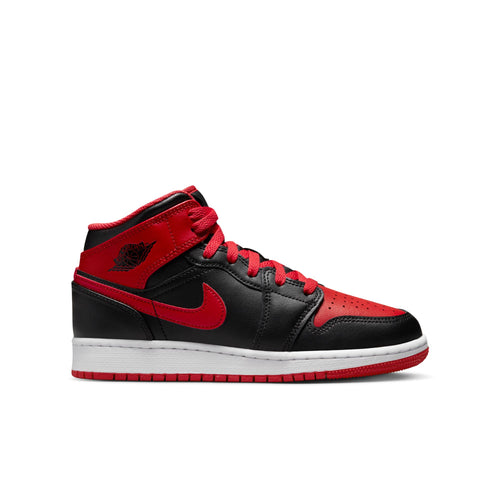 Air Jordan 1 Mid (GS), BLACK/FIRE RED-WHITE